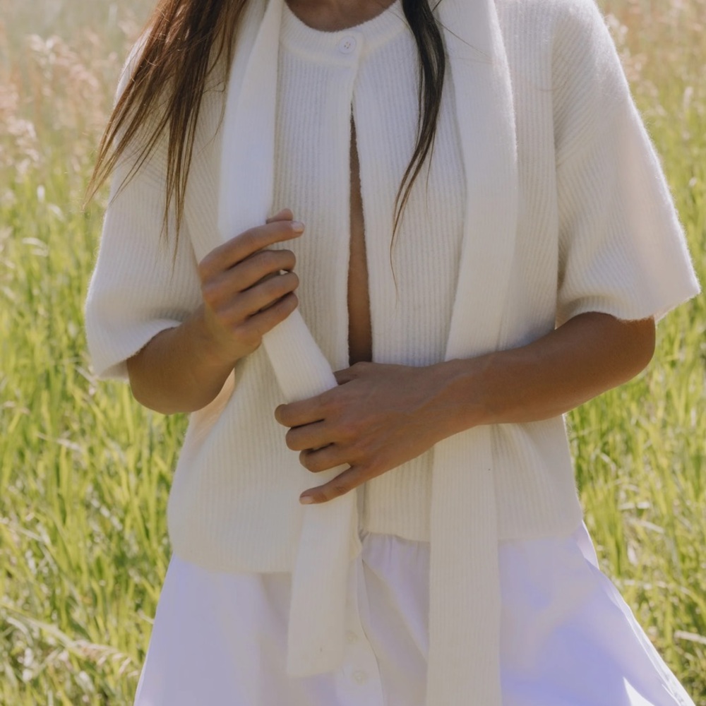 Cream Daily Drills Single Button Sweater
